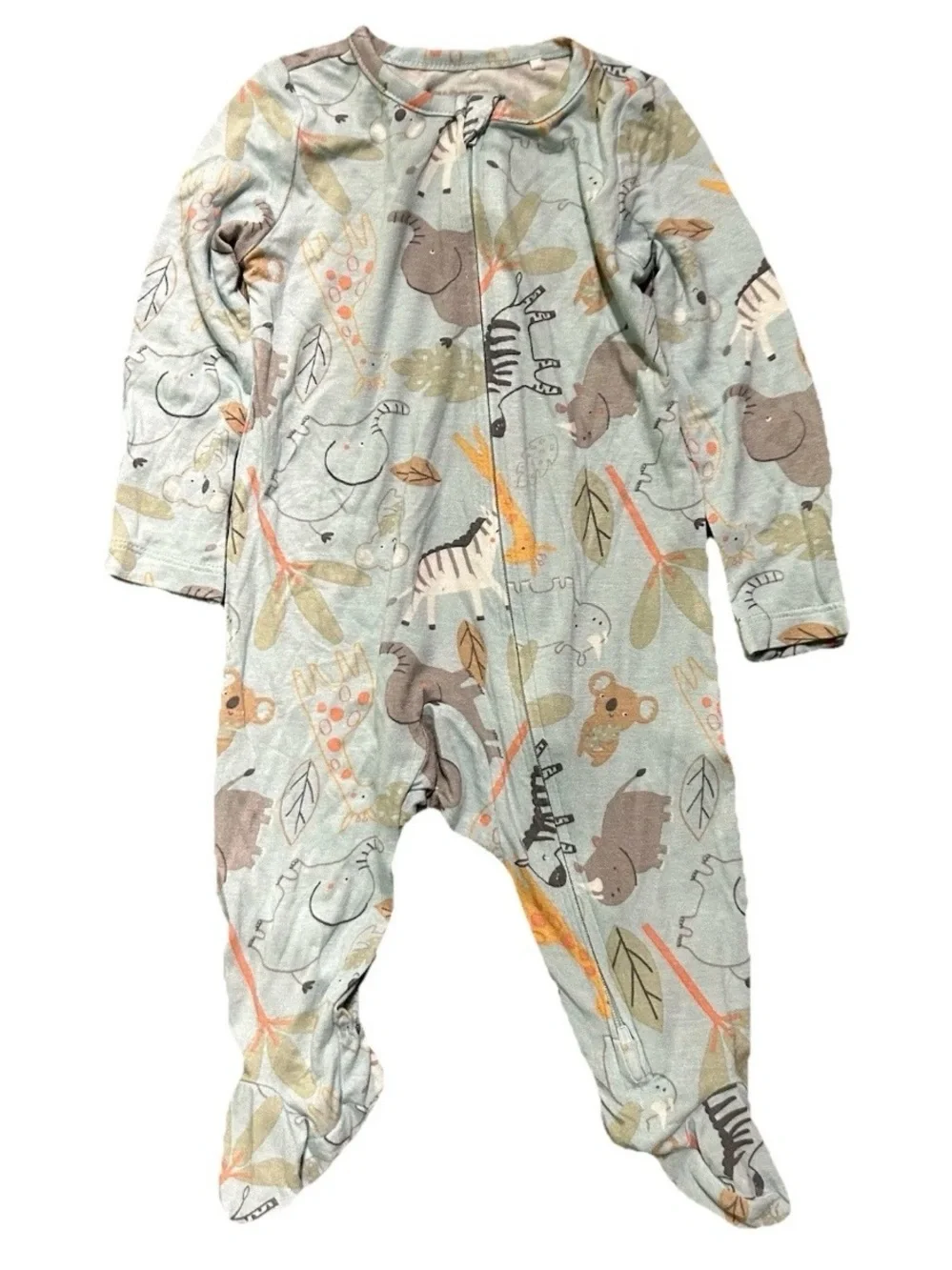 Baby Boy Footie Pajamas Ribbed Animals 2 Way Zipper Size 0-3 Months